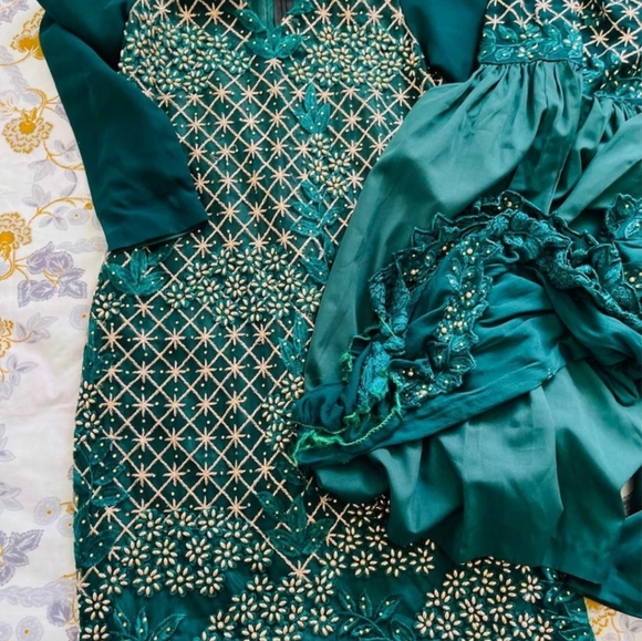 Eid outfit indian Pakistani embroidery dress suit 3 pieces suit - Picture 3 of 11